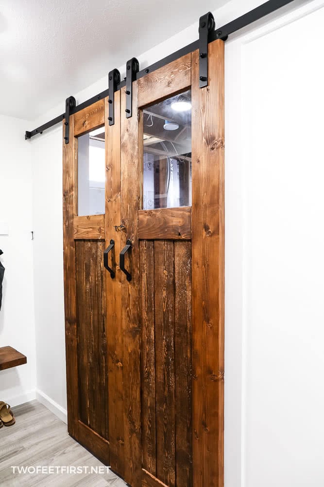 DIY Double Barn Door with Glass Windows Plan TwoFeetFirst